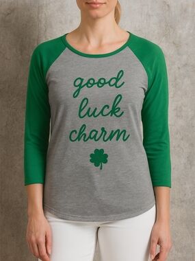 Celebrate It Gray and Green 'Good Luck Charm' Raglan Tee